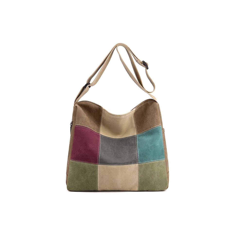 Canvas Shoulder Bag Multi-Color Splice Crossbody Large Top Handle :o)